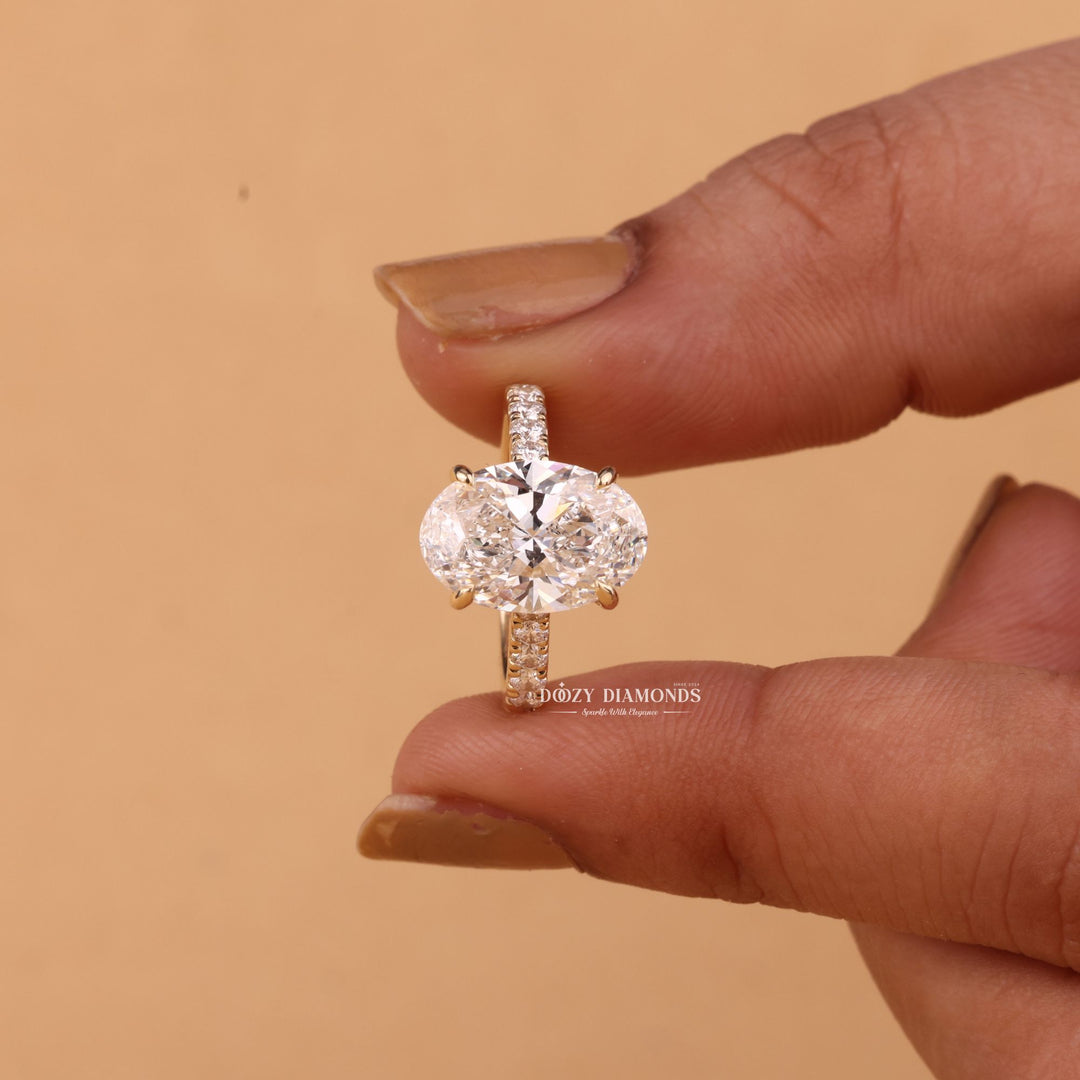 3.0CT-4.0CT Oval Cut F/VS1 Hidden Halo Lab Grown Diamond Engagement Ring