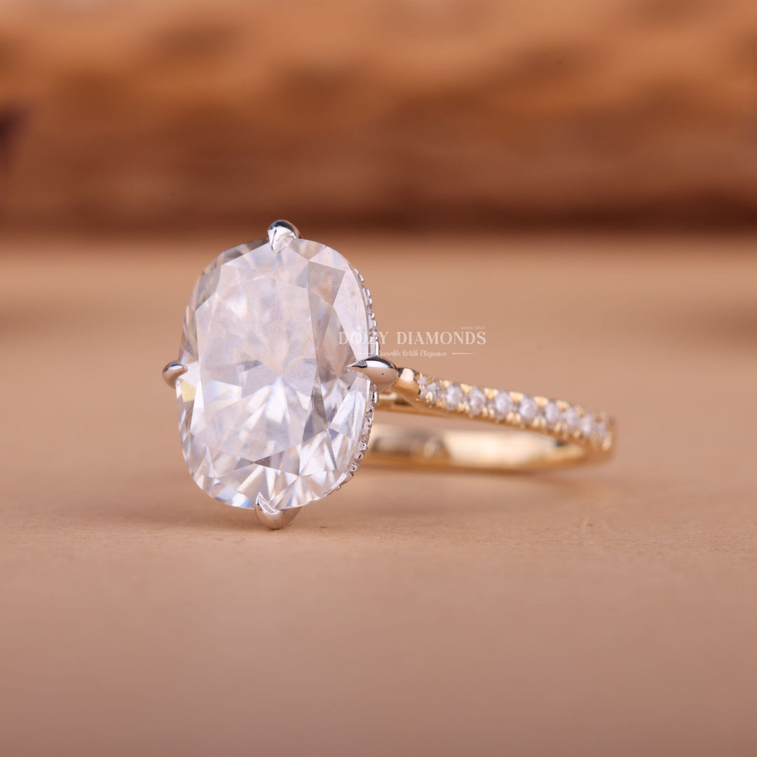 2.50CT-3.50CT Cushion F/VS1 Lab Grown Diamond Hidden Halo Engagement Ring