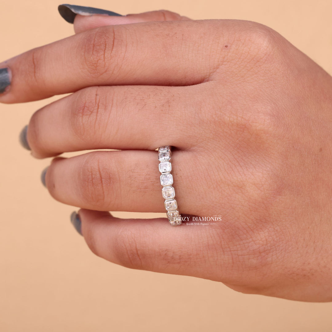 Asscher Cut Lab Grown Diamond EF/VVS Bezel Set Half Eternity Wedding Band