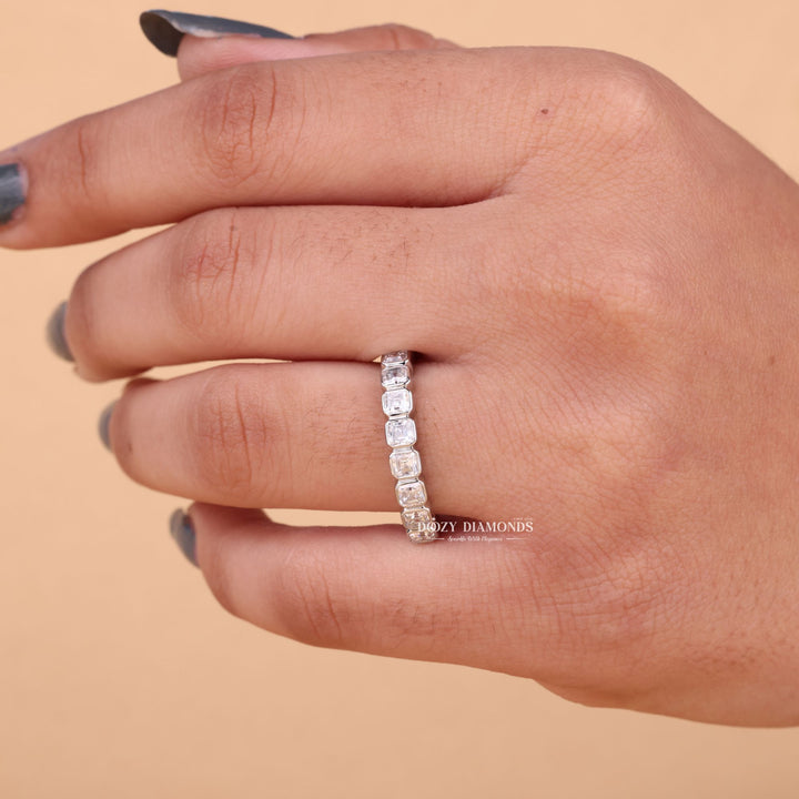 Asscher Cut Lab Grown Diamond EF/VVS Bezel Set Half Eternity Wedding Band