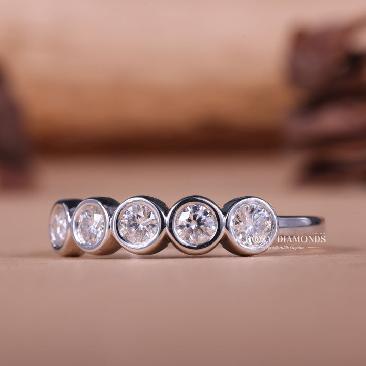 Bezel Set Round Lab Grown Diamond EF/VVS Five Stone Wedding Band