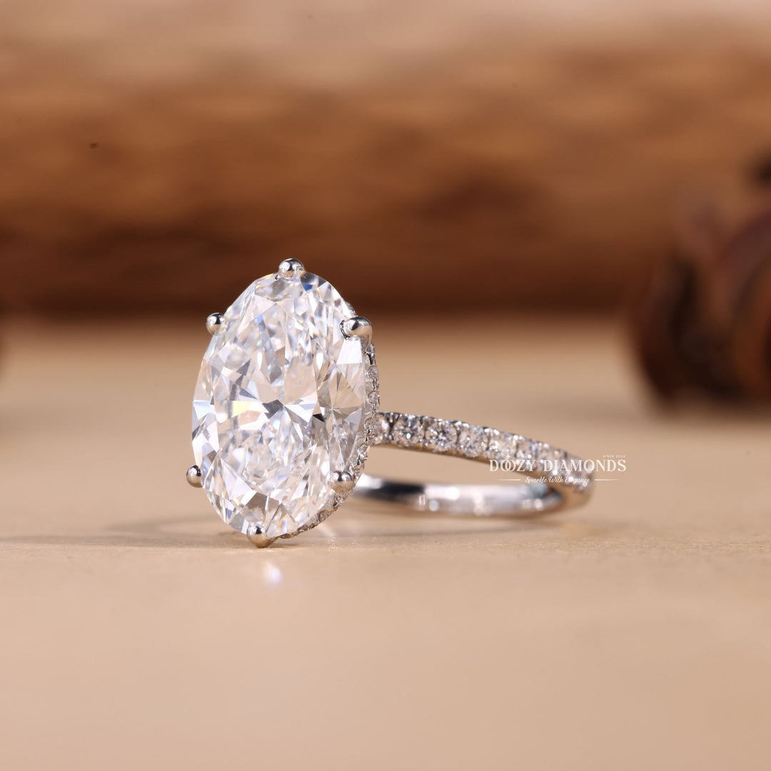 4.0CT-5.0CT Oval Cut E/VS2 Lab Grown Diamond Hidden Halo Engagement Ring