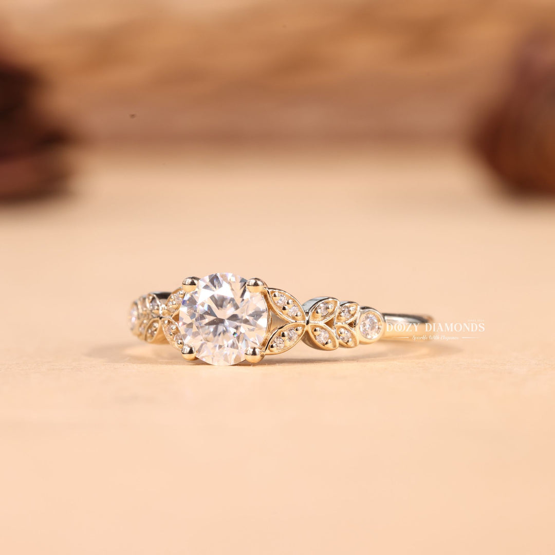 1.0CT-2.0CT Round E/VS2 Lab Grown Vintage Pave Diamond Engagement Ring