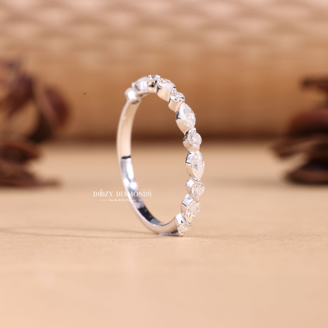 Round & Marquise Cut Lab Grown Diamond EF/VVS Half Eternity Stacking Band