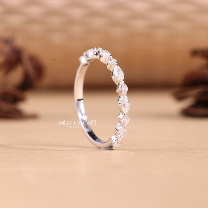 Round & Marquise Cut Lab Grown Diamond EF/VVS Half Eternity Stacking Band