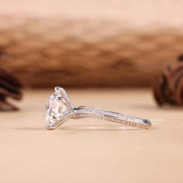 1.50CT-2.50CT Round Cut F/VS2 Lab Grown Diamond Micro Pave Engagement Ring