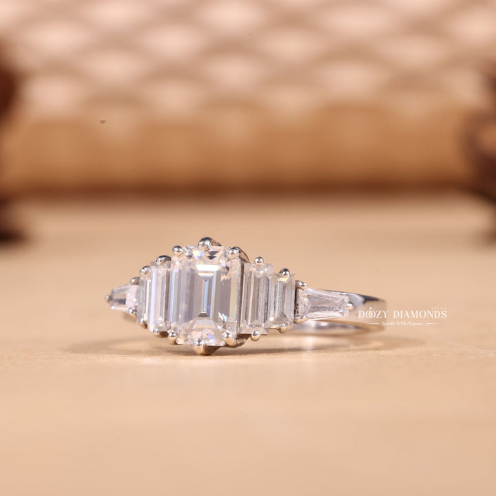 1.0CT-2.0CT Emerald EF/VS1 Lab Grown Diamond Cluster Engagement Ring