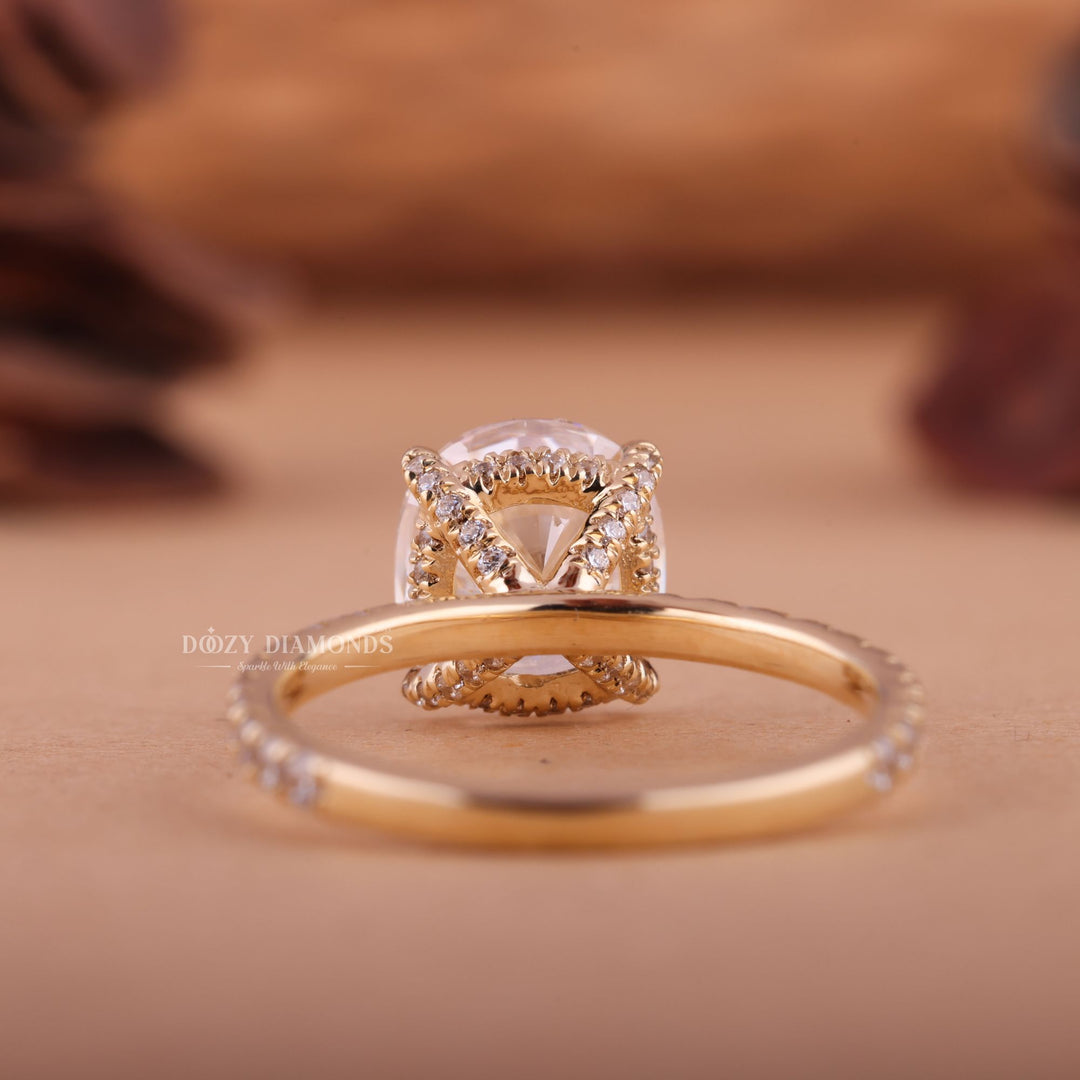 1.50CT-2.50CT Cushion F/VS1 Lab Grown Diamond Hidden Halo Engagement Ring