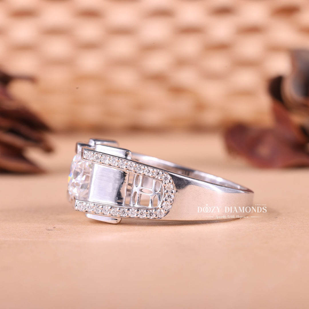 1.0CT Round Cut Lab Grown F/VS1 Diamond Unique Men's Wedding Ring