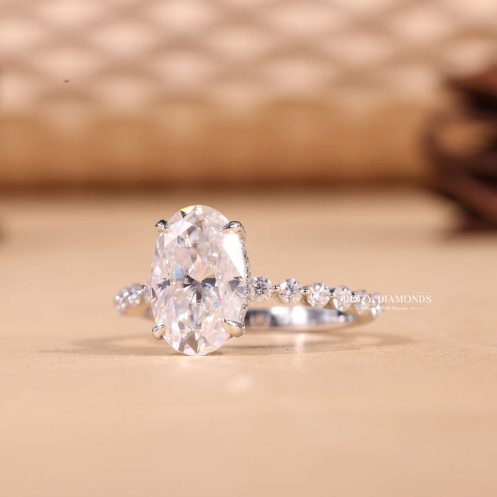 3.0CT-4.0CT Oval F/VS1 Lab Grown Diamond Hidden Halo & Pave Engagement Ring