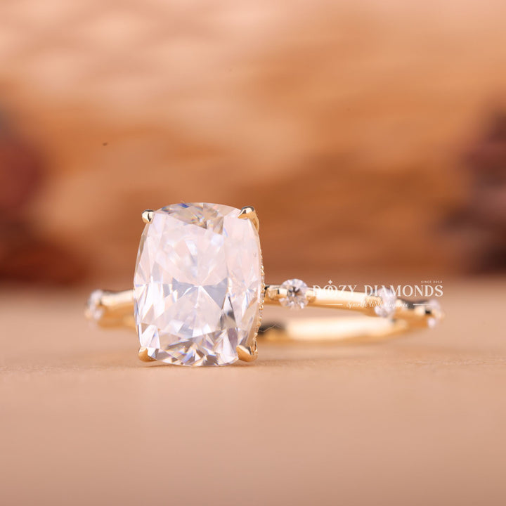 2.0CT-3.0CT Cushion E/VS2 Lab Grown Diamond Distance Pave Engagement Ring