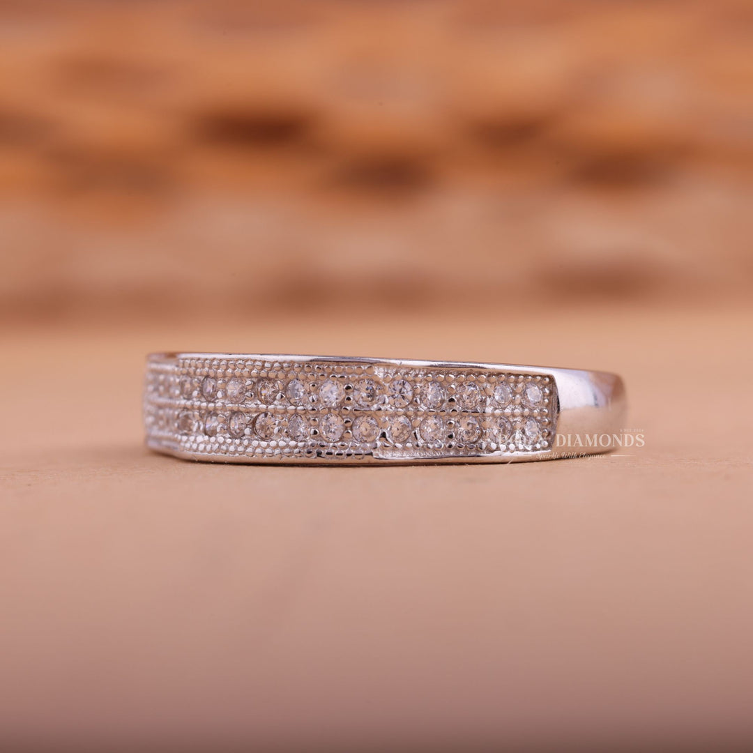 Round Diamond CVD EF/VVS Vintage Double Row Wedding Band