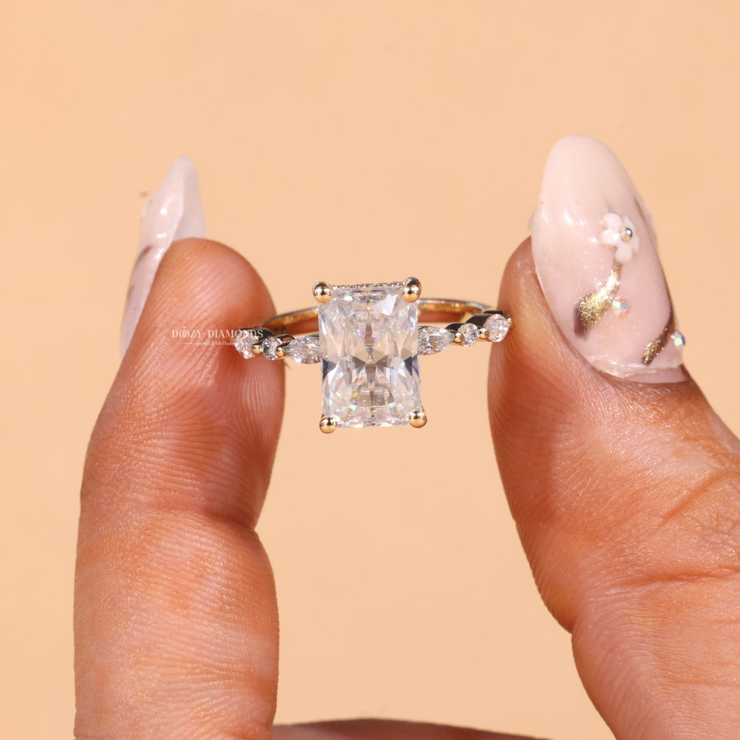 2.50CT-3.50CT Radiant Cut F/VS2 Lab Grown Diamond Hidden Halo Engagement Ring