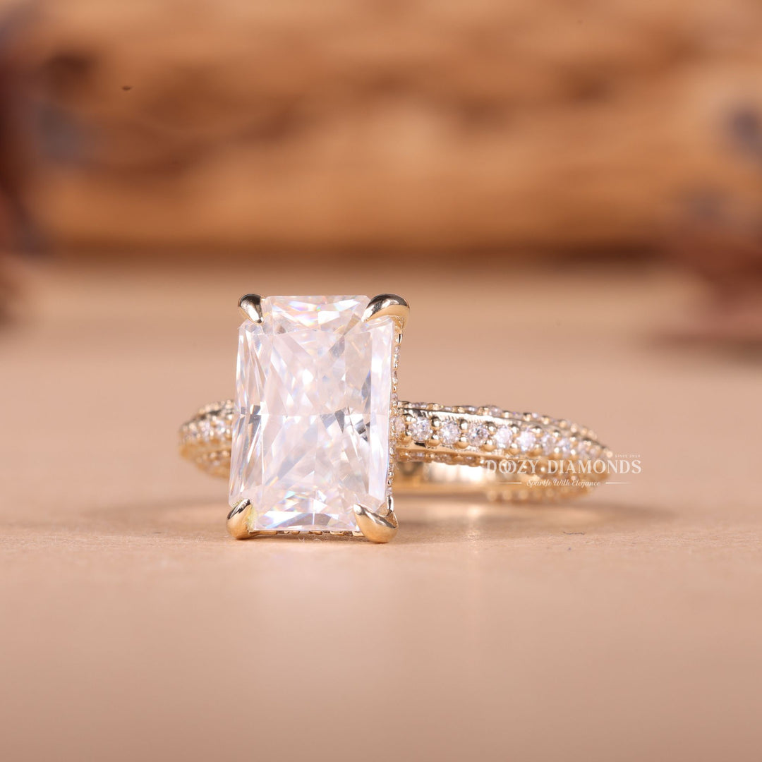 3.0CT-4.0CT Radiant E/VS2 Lab Grown Diamond Micro Pave Engagement Ring