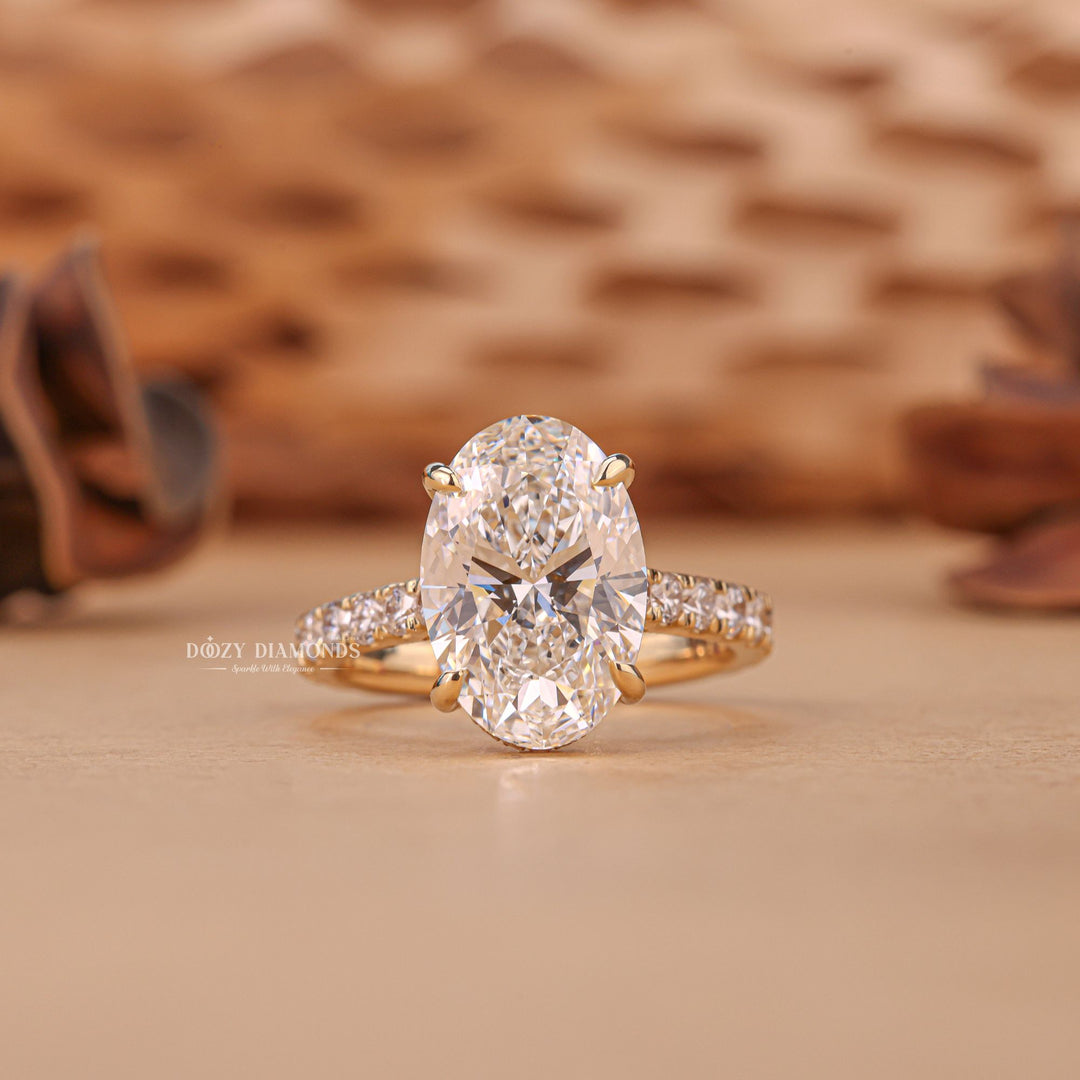 3.0CT - 4.0CT Oval Cut F/VS1 Hidden Halo Lab Grown Diamond Engagement Ring - Doozy Diamonds