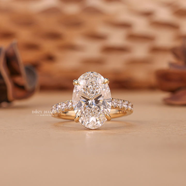 3.0CT - 4.0CT Oval Cut F/VS1 Hidden Halo Lab Grown Diamond Engagement Ring - Doozy Diamonds