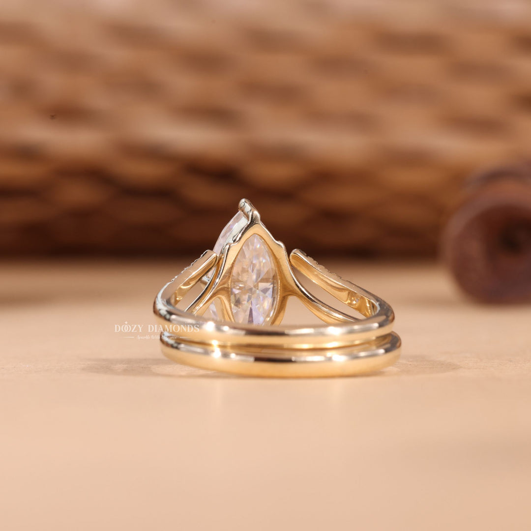 2.0CT Marquise Cut EF-VS2 Lab Grown Eve Diamond Ring with Curved Wedding Band
