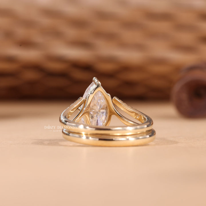 2.0CT Marquise Cut EF-VS2 Lab Grown Eve Diamond Ring with Curved Wedding Band