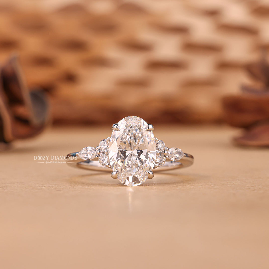 2.50CT - 3.50CT Oval Cut F/VS1 Lab Grown Cluster Diamond Engagement Ring - Doozy Diamonds