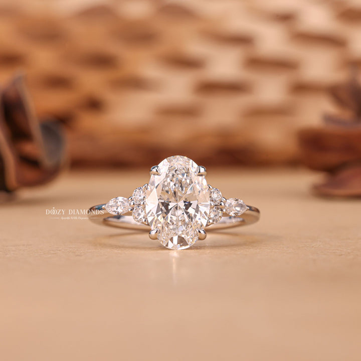 2.50CT - 3.50CT Oval Cut F/VS1 Lab Grown Cluster Diamond Engagement Ring - Doozy Diamonds