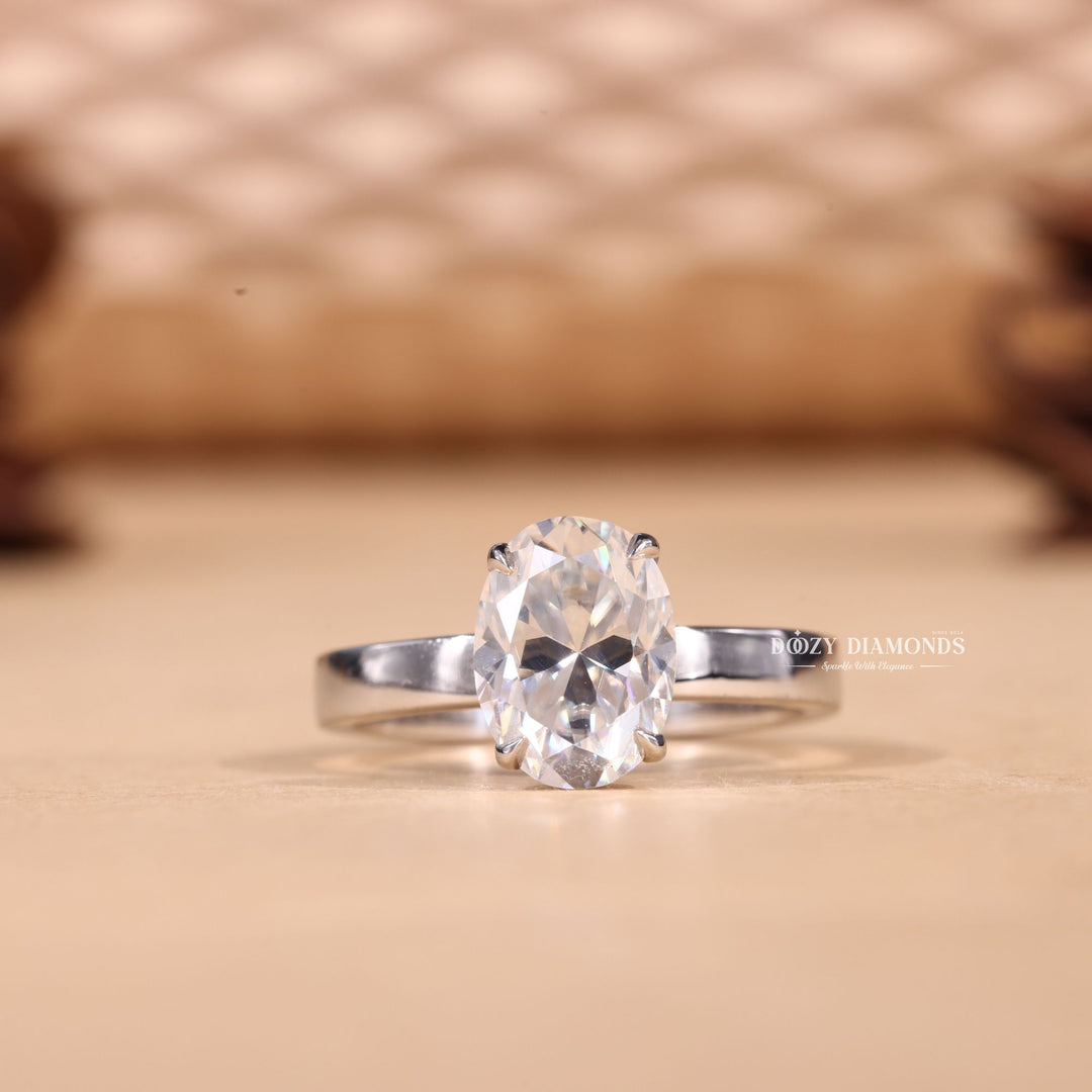 2.0CT-3.0CT Oval F/VS1 Lab Grown Solitaire Diamond Cigar Engagement Ring