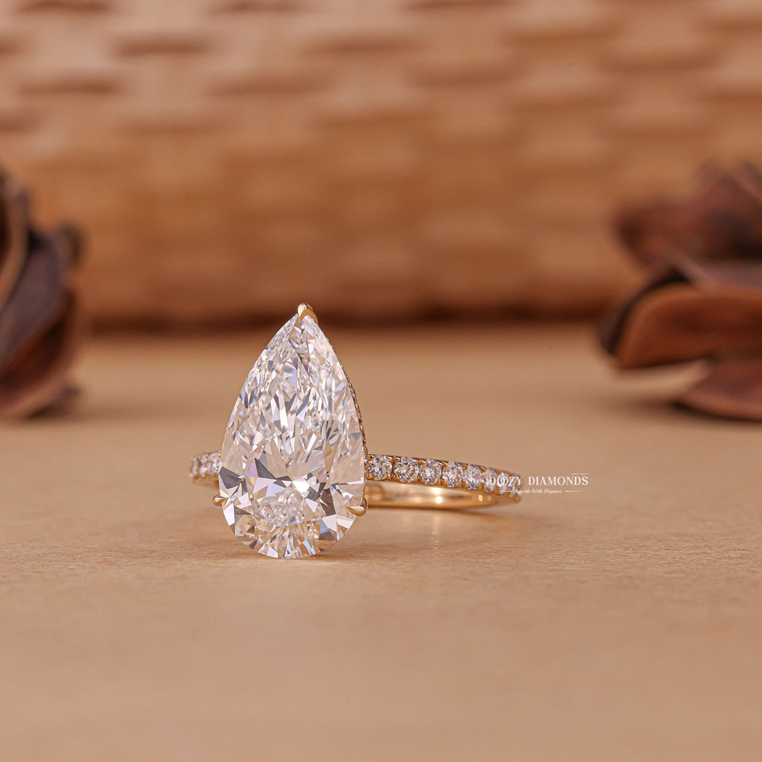 3.50CT - 4.50CT Pear Cut E/VS2 Lab Grown Diamond Hidden Halo Engagement Ring - Doozy Diamonds
