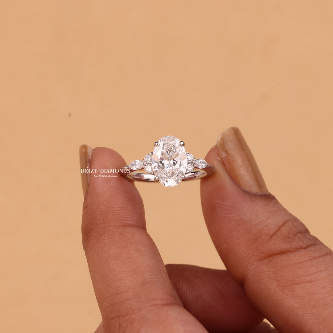 2.50CT-3.50CT Oval Cut F/VS1 Lab Grown Cluster Diamond Engagement Ring
