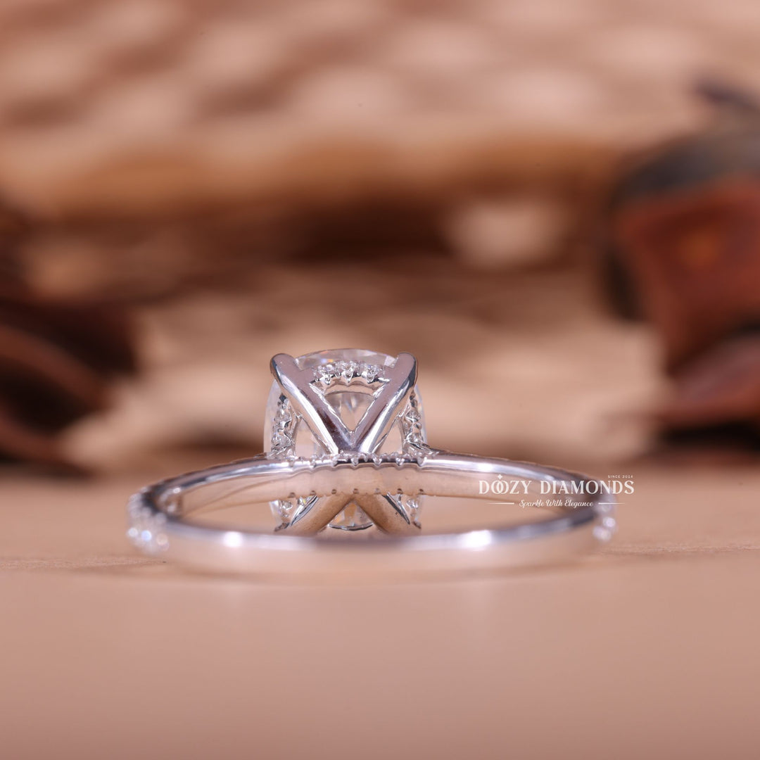 2.0CT-4.0CT Cushion E/VS1 Hidden Halo Lab Grown Engagement Ring