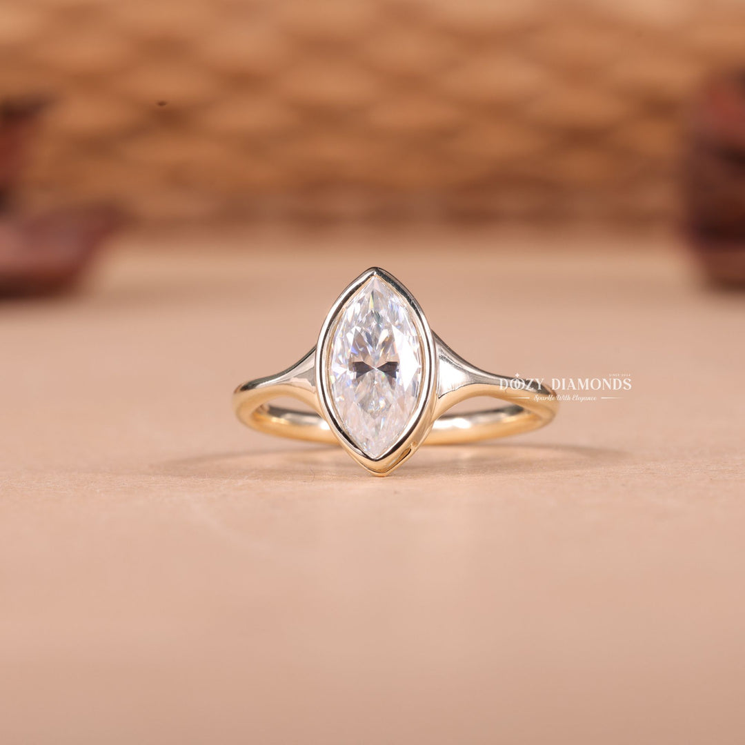 1.50CT-2.50CT Bezel Set Marquise F/VS2 Lab Grown Diamond Engagement Ring