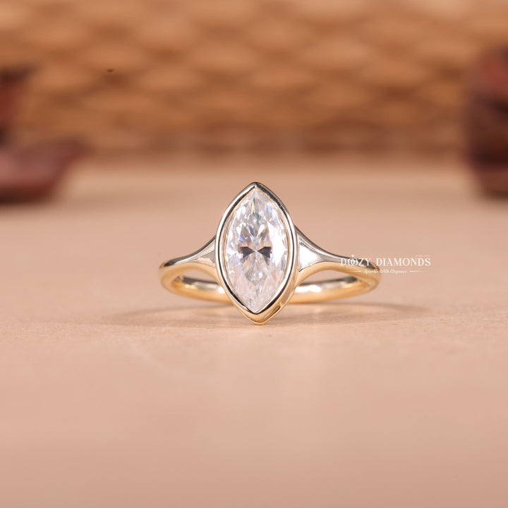 1.50CT-2.50CT Bezel Set Marquise F/VS2 Lab Grown Diamond Engagement Ring