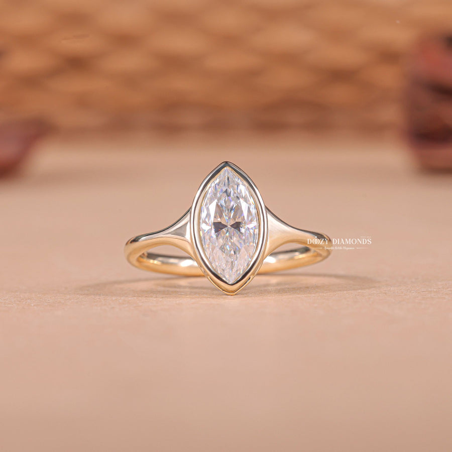 1.50CT - 2.50CT Bezel Set Marquise F/VS2 Lab Grown Diamond Engagement Ring - Doozy Diamonds
