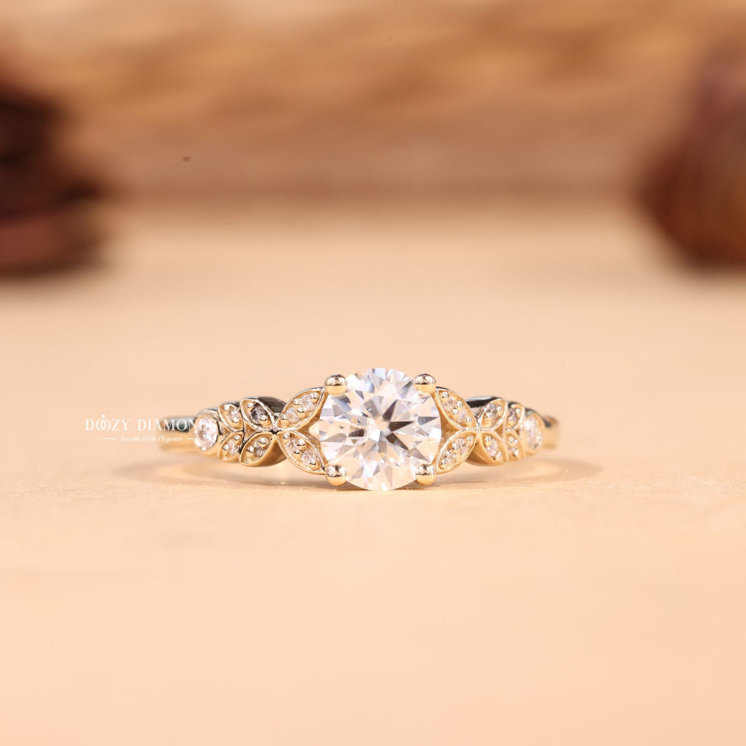 1.0CT-2.0CT Round E/VS2 Lab Grown Vintage Pave Diamond Engagement Ring