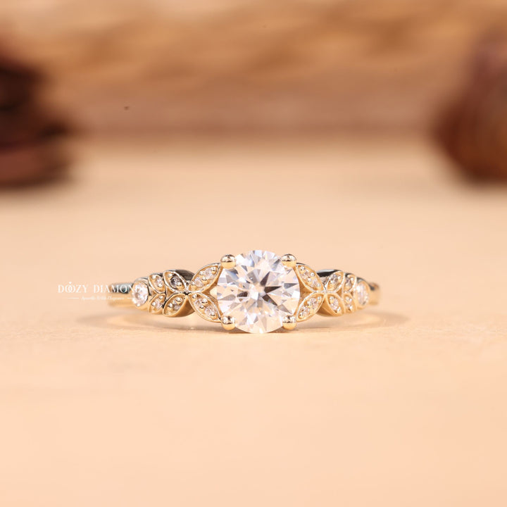 1.0CT-2.0CT Round E/VS2 Lab Grown Vintage Pave Diamond Engagement Ring