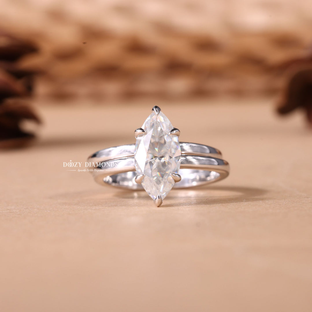 1.50CT Marquise Cut EF-VS2 Lab Grown Solitaire Wedding Ring with Solid Gold Band
