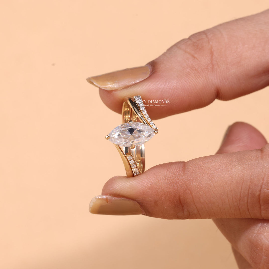 2.0CT Marquise Cut EF-VS2 Lab Grown Eve Diamond Ring with Eve Wedding Band