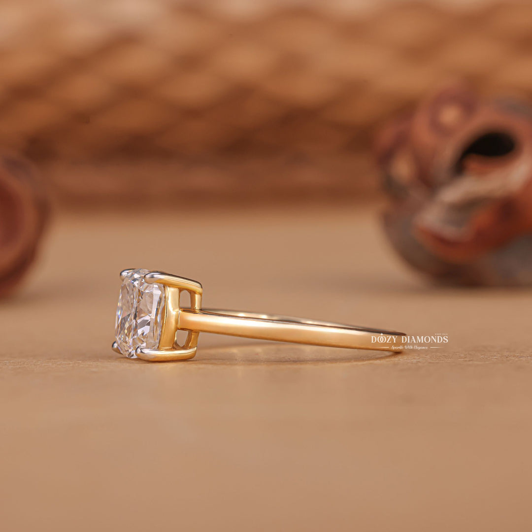 1.0CT Cushion F/VS2 Lab Grown Solitaire Diamond Yellow Gold Engagement Ring