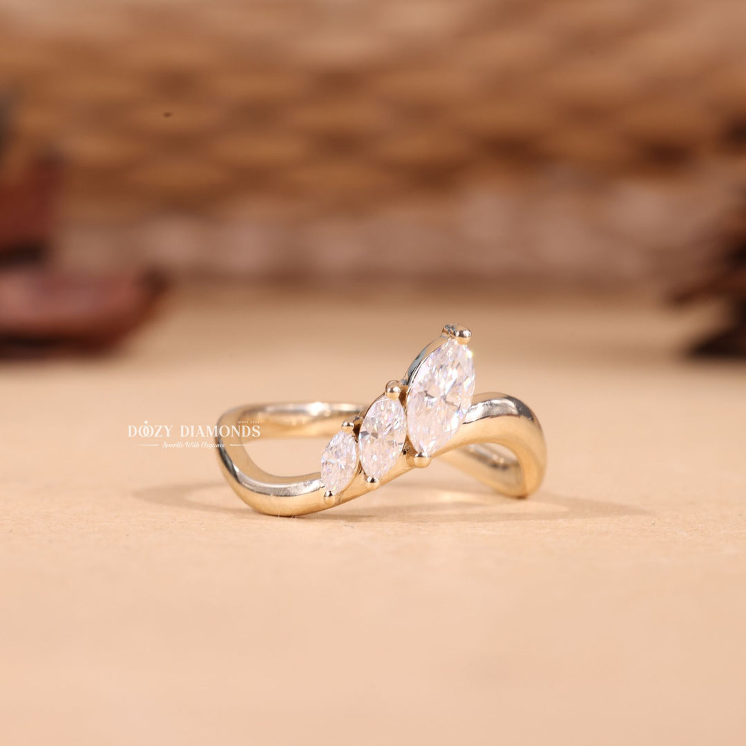 Marquise Cut Lab Grown Diamond EF/VVS Curved Wedding Band
