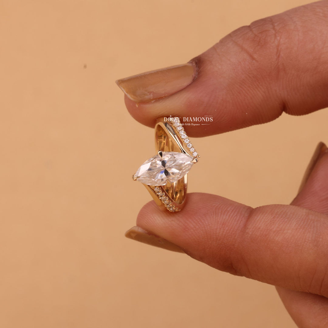 2.0CT Marquise Cut EF-VS2 Lab Grown Unique Engagement Ring with Open Wedding Band