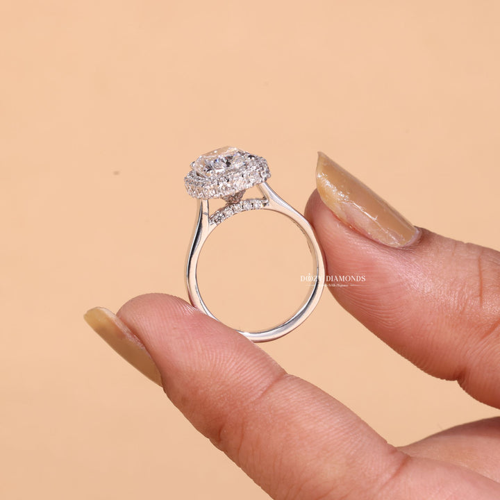 2.50CT-3.50CT Cushion Cut E/VS1 Lab Grown Double Halo Diamond Engagement Ring