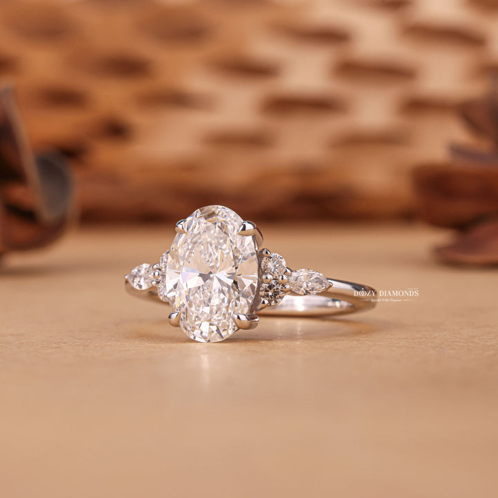 2.50CT - 3.50CT Oval Cut F/VS1 Lab Grown Cluster Diamond Engagement Ring - Doozy Diamonds