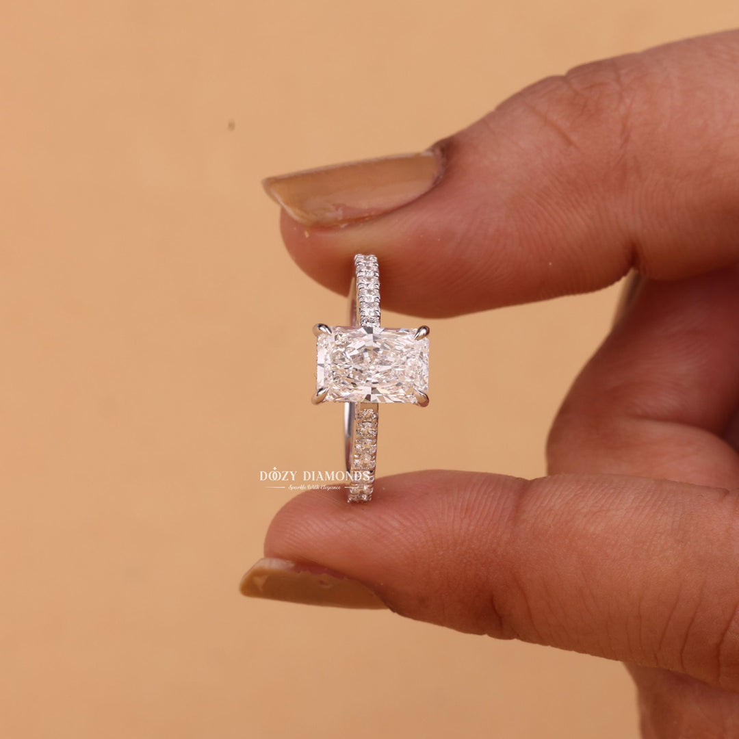 1.50CT-2.50CT Radiant Cut F/VS2 Lab Grown Diamond Hidden Halo Engagement Ring