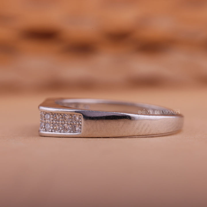 Round EF/VVS Diamond CVD Double Row Pave Wedding Band