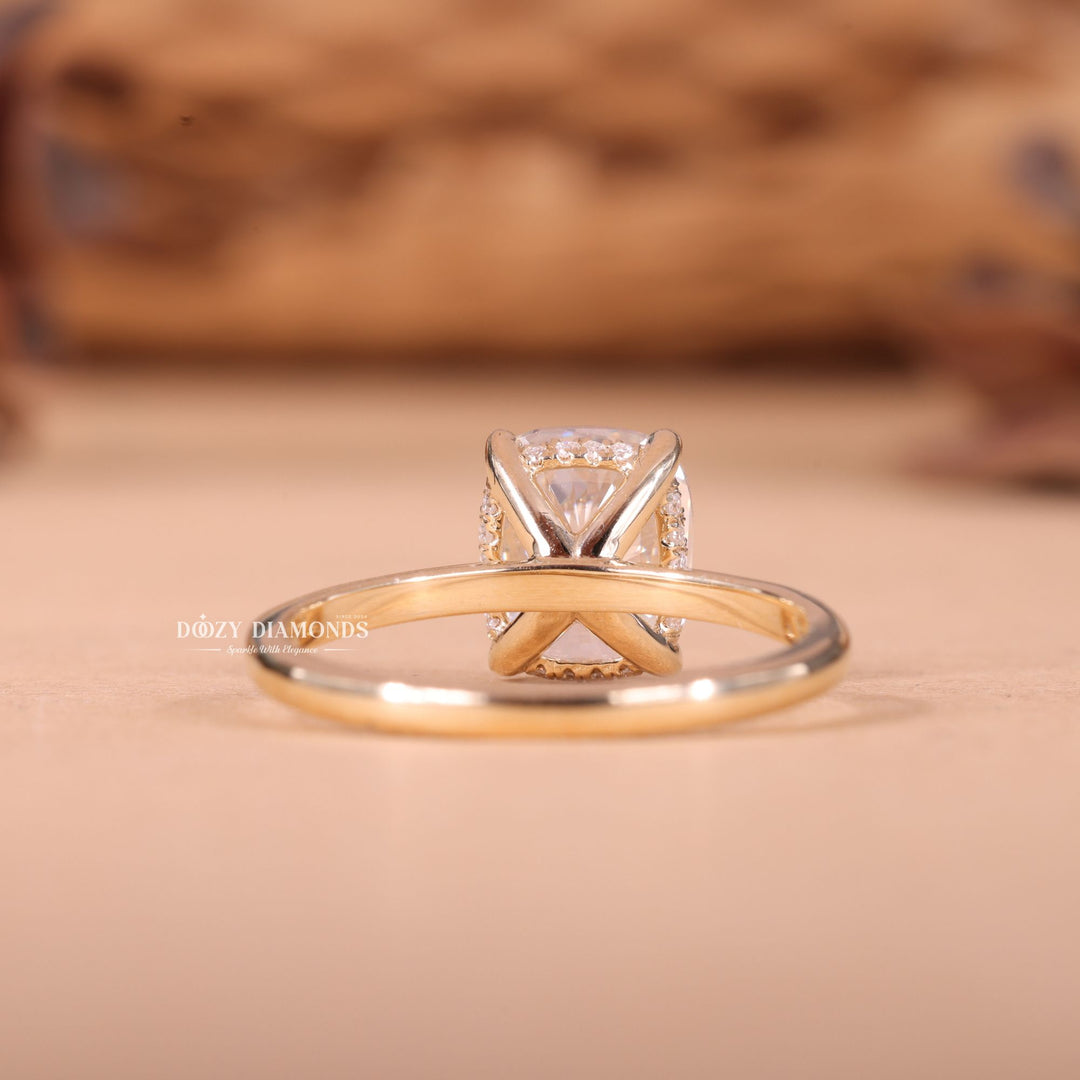 1.50CT-2.50CT Cushion F/VS2 Lab Grown Diamond Hidden Halo Engagement Ring