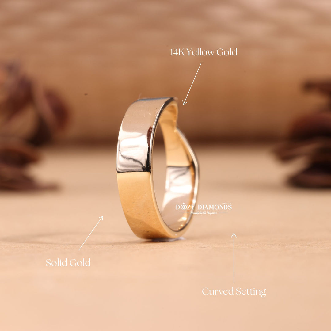 5.0mm Hammered Wedding Band Cigar Curved Band For Her
