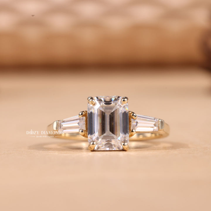 1.50CT-2.50CT Emerald Cut E/VS1 Three Stone Lab Grown Diamond Engagement Ring