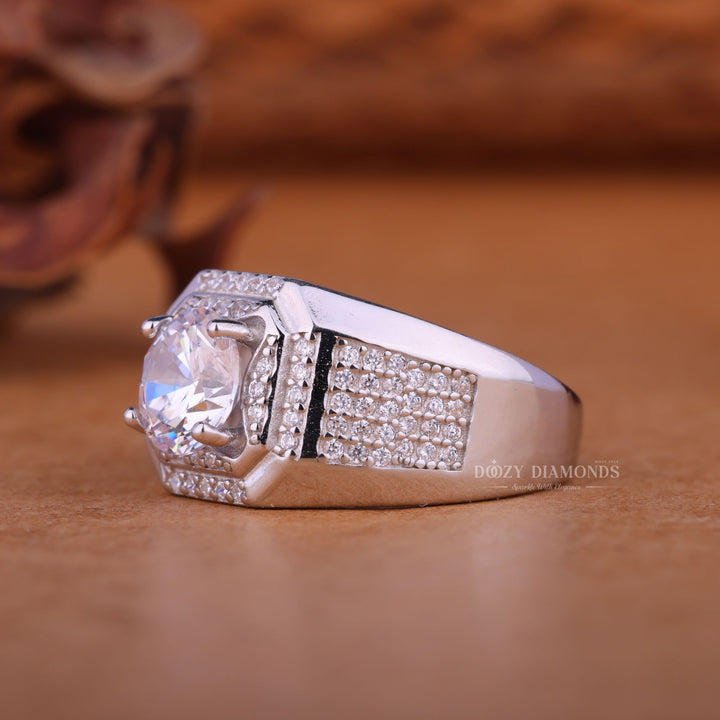 1.0CT Round Cut Lab Grown Diamond Halo Set Men's Wedding Band