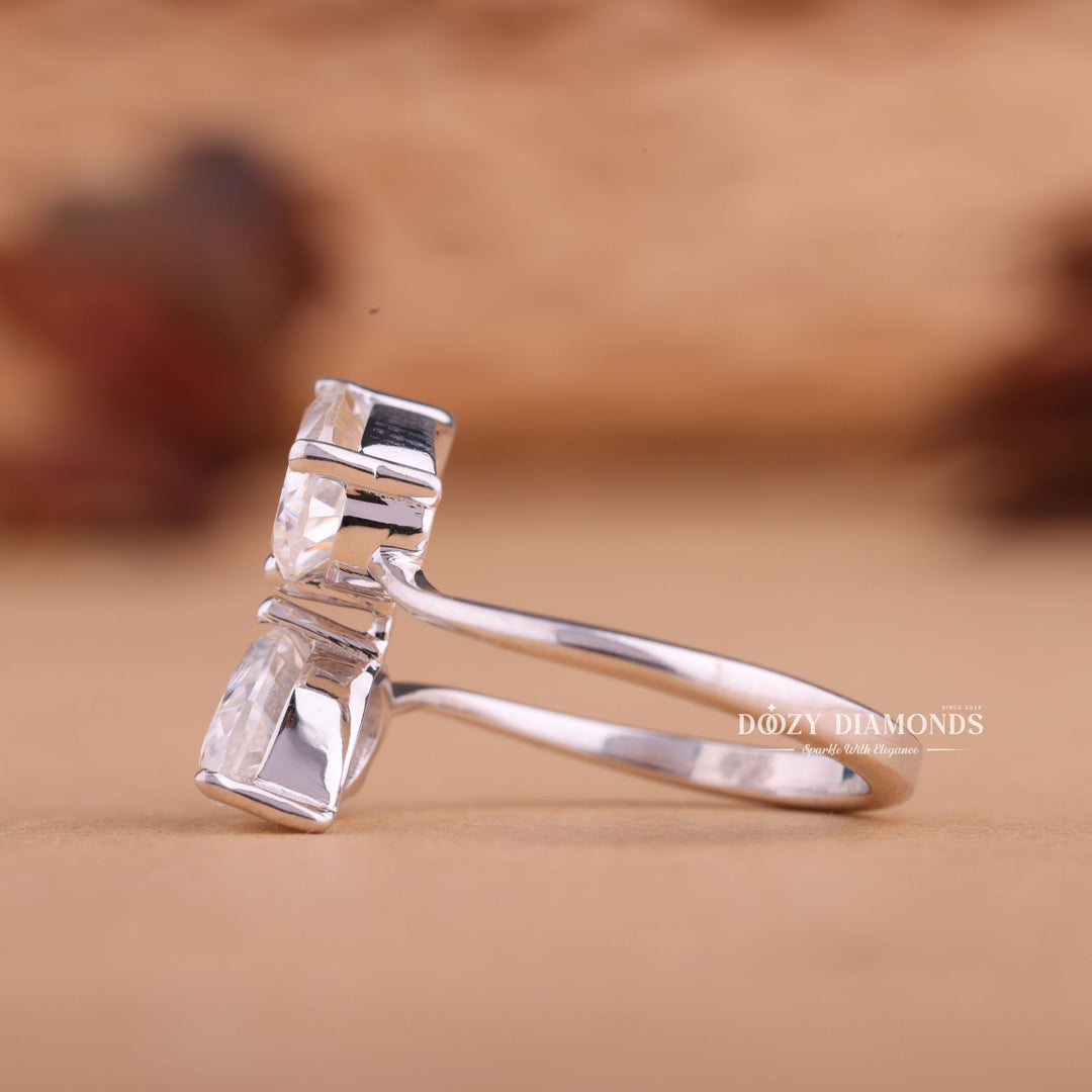 1.0CT Pear Cut Lab Grown E/VS2 Diamond Two Stone Open Engagement Ring