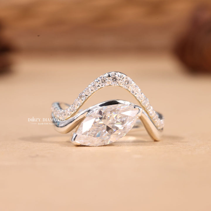 2.50CT Marquise Cut EF-VS2 Lab Grown Waves Wedding Ring with Curved Band