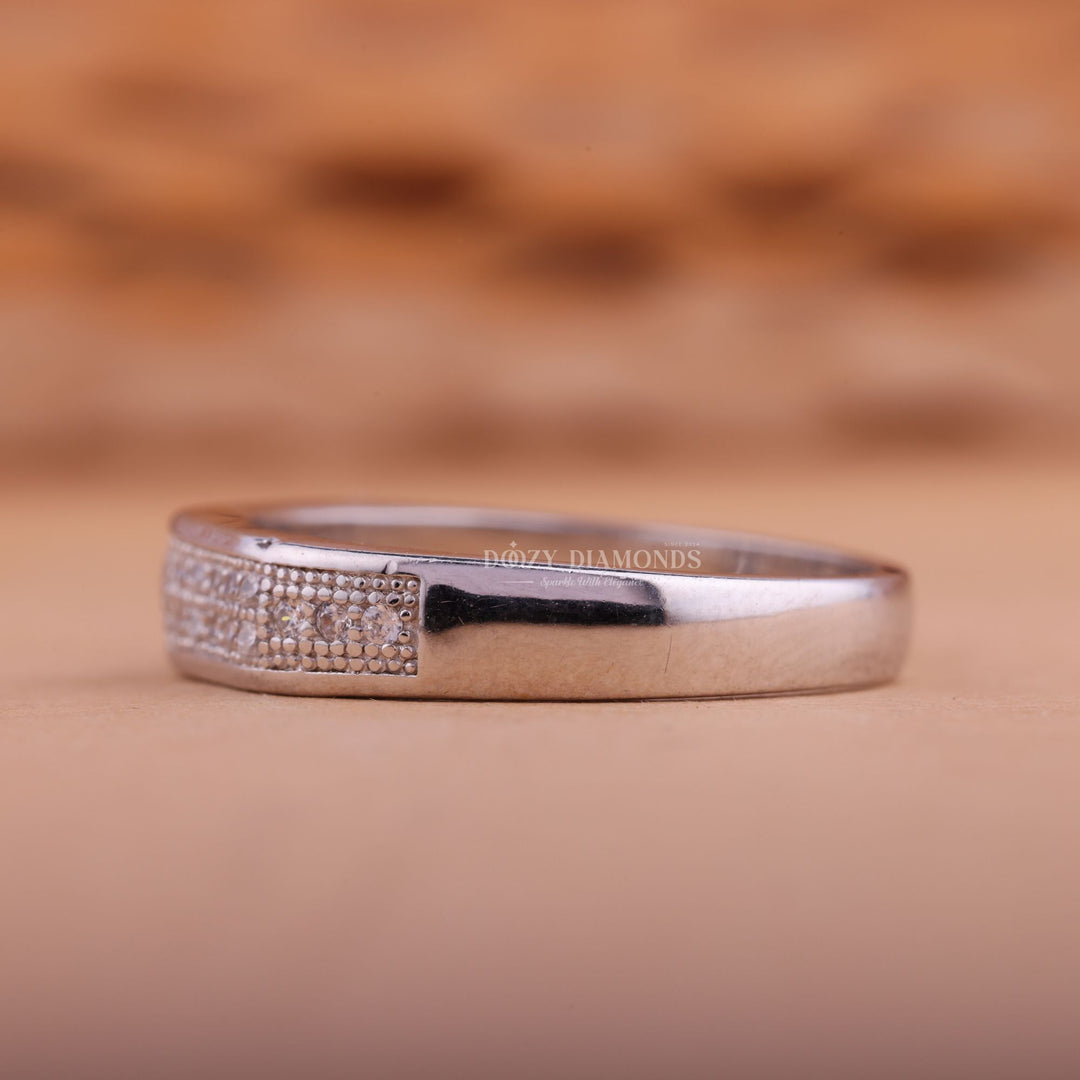 Round EF/VVS Diamond Double Row Lab Grown Wedding Band