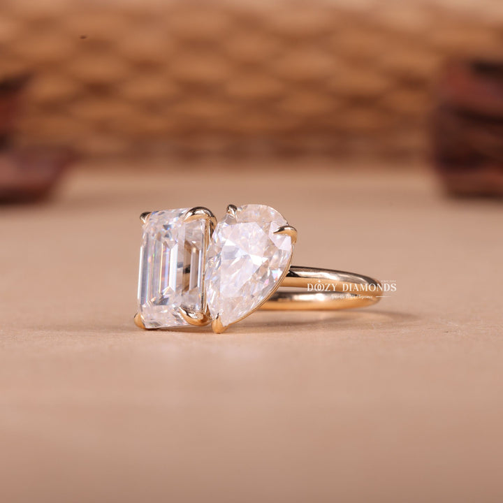 Pear & Emerald Cut Lab Grown Toi et Moi Diamond E/VS2 Engagement Ring